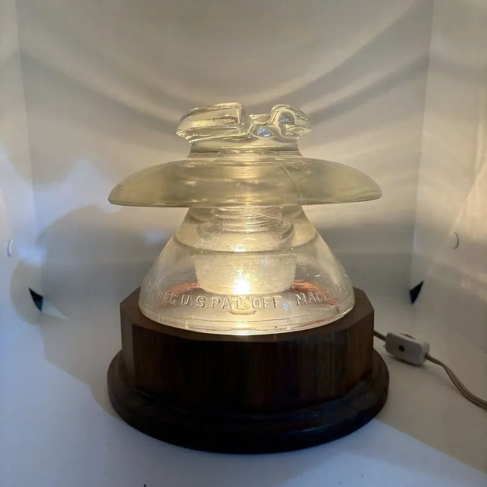 Vintage Corning Pyrex Lamp Leviton 271 120V 7W Single‎ Bulb Wooden Base USA